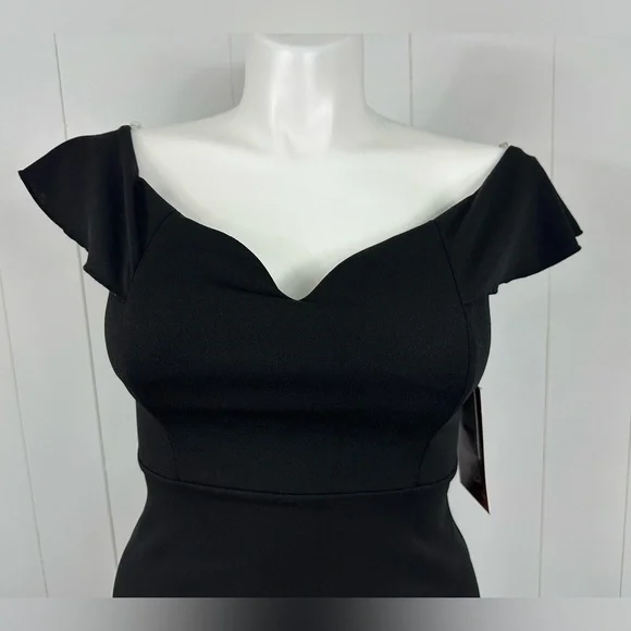 NWT EMERALD SUNDAE Sz L Womens Black Flounce Overlay H-lo Hem Midi Dress Juniors - Picture 5 of 9